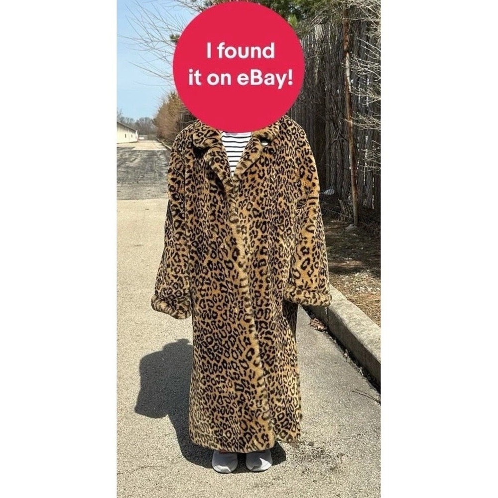 Dennis Basso Faux Fur Coat Leopard Print Long Maxi Coat Women Size L Luxury